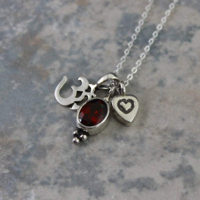 Jewelry,New Items,Valentines Day Gift Guide Default Sterling Silver Om Garnet Heart Necklace SpecialVal