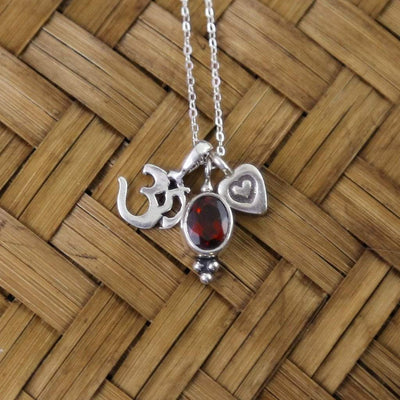 Jewelry,New Items,Valentines Day Gift Guide Default Sterling Silver Om Garnet Heart Necklace SpecialVal