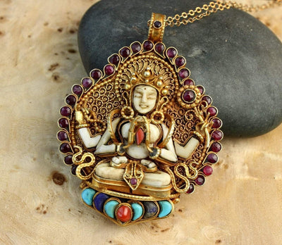 Jewelry,One of a Kind,New Items,Deities Default Golden Chenrezig Pendant jp577
