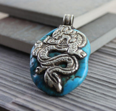 Jewelry,One of a Kind,New Items,Tibetan Style Default Turquoise Dragon Pendant jp198