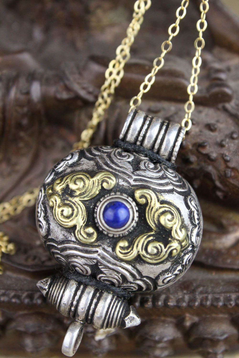 Tibetan Gold Locket Gau Necklace - DharmaShop