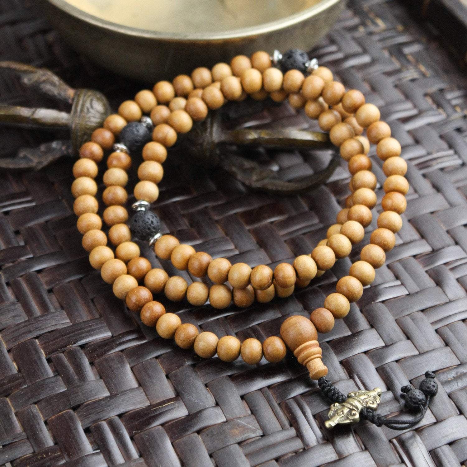 108 Bead Natural Wood and Lava Rock Mala DharmaShop