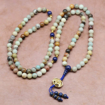 Mala Beads Amazonite Mala with Gold Cheppu Pendant ML621