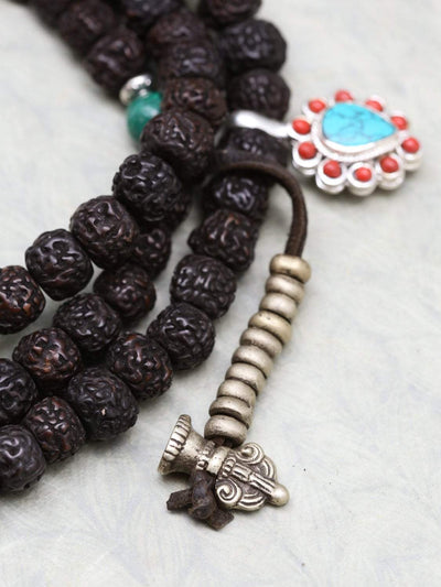 Mala Beads Dark Rudraksha Mala with Counters ML655B