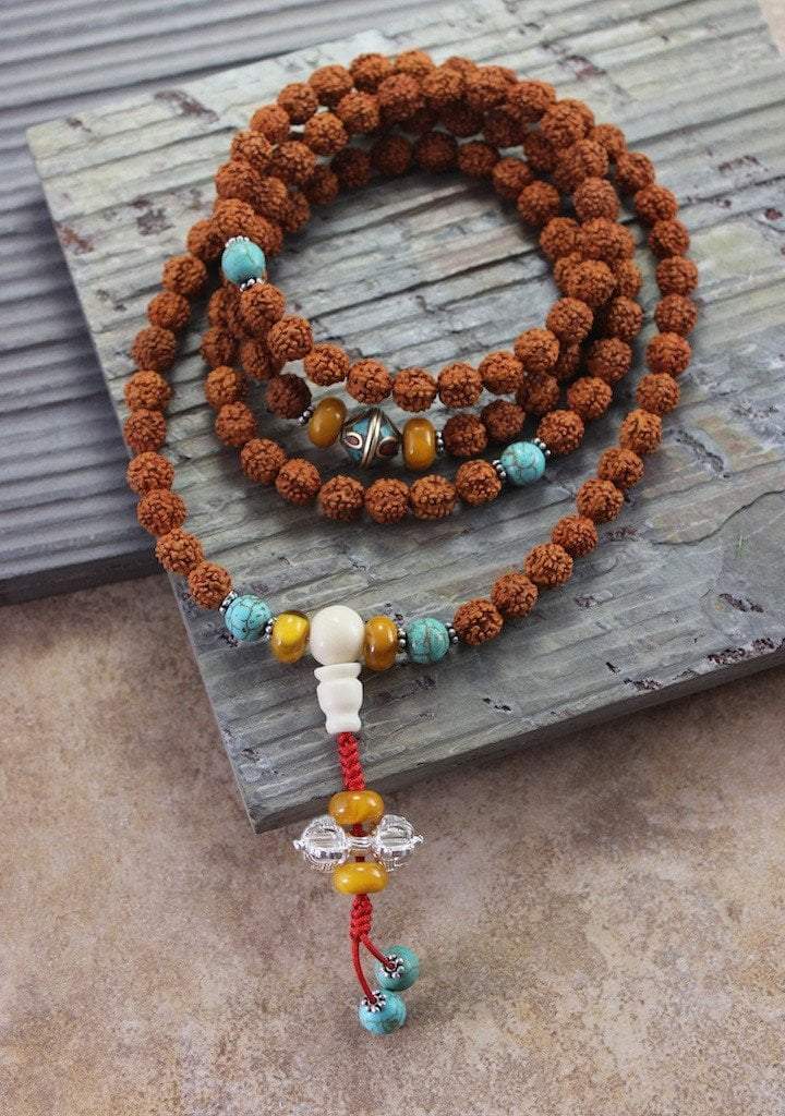 Mala Beads Default 108 Bead Rudraksha and Vintage Beads Mala ml157