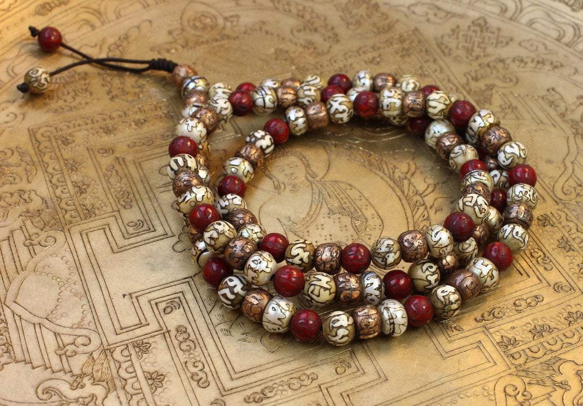 Copper Naga Shell Mantra 108 Bead Mala - DharmaShop