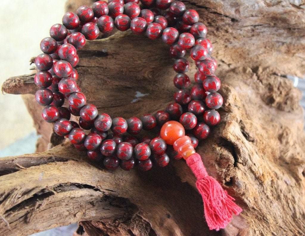 Shell Maala Hand Carved Red Naga Shell Mala - DharmaShop