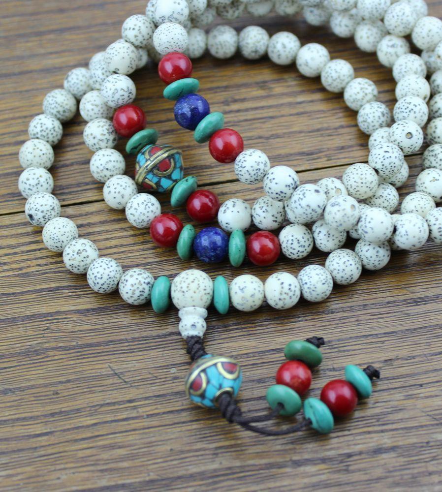 Mala Beads Default Lotus Seed With Lapis and Vintage Beads Mala ml136