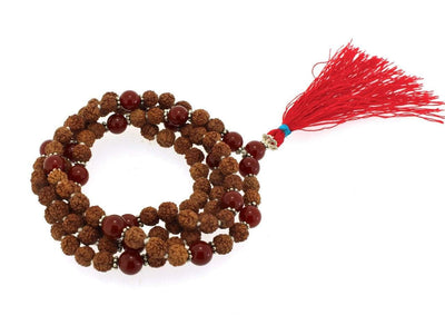 Mala Beads Default Natural Rudraksha Mala with Carnelian ml454