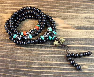 Mala Beads Default Rosewood Mala with Dzi Spacers and Bells ml188
