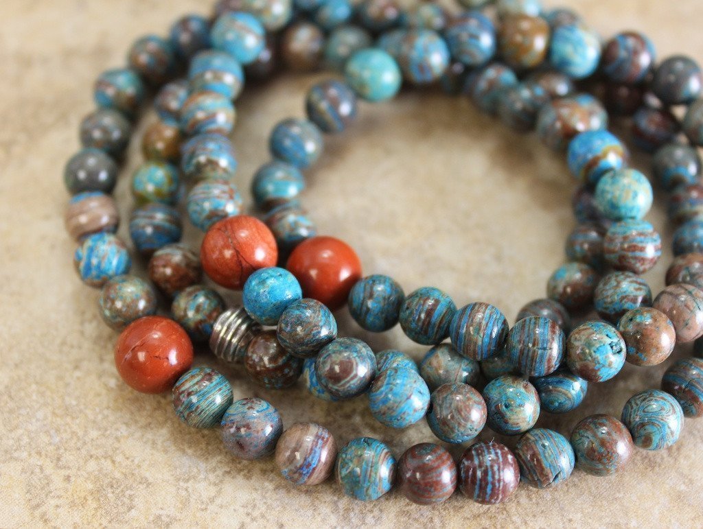 Stretchy 6mm Blue Sky Jasper and Red Jasper Mala DharmaShop