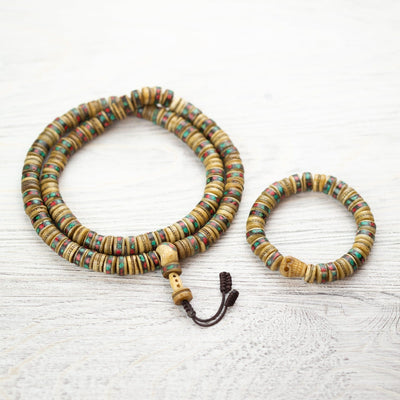 Mala Beads Himalayan Bone Impermanence Mala & Bracelet Set