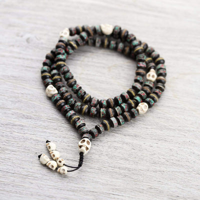 Mala Beads Inlaid Bone Impermanence Mala & Bracelet Set