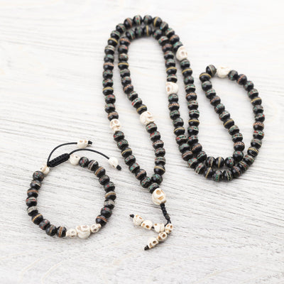 Mala Beads Inlaid Bone Impermanence Mala & Bracelet Set SET020