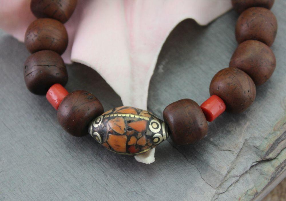 Mala Beads,Jewelry,New Items,Tibetan Style,Men's Jewelry Default Vintage Coral Spacer Old Bodhi Wrist mala wm194