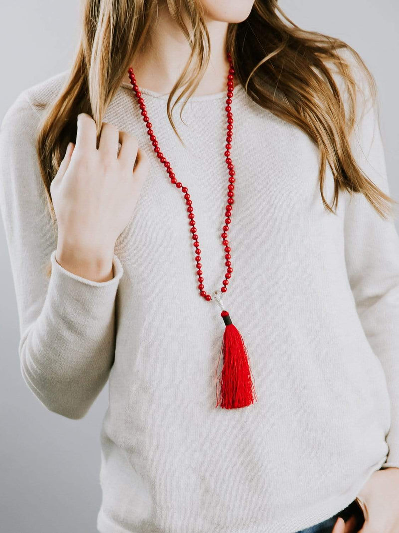 Mala Beads Knotted Red Coral Passion Mala ML545