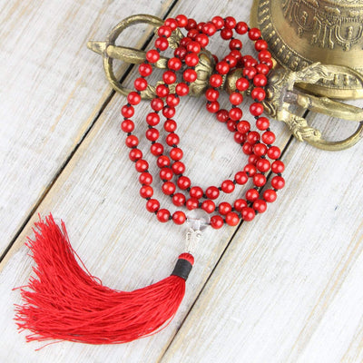 Mala Beads Knotted Red Coral Passion Mala ML545