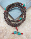 Mala Beads,New Items,Tibetan Style Default Rudraksha Mala with Turquoise and Coral ml085