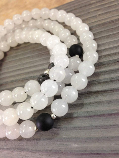 Mala Beads,New Items,Tibetan Style Default Stretchy 108 bead Snow Quartz and Labrodite Mala ml155