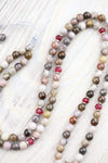 Mala Beads Petrified Wood & Ruby Tibetan Gau Mala ML825