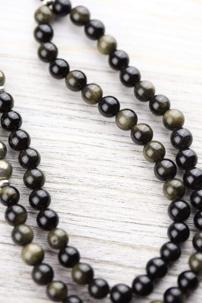 Mala Beads Protective Obsidian and Tibetan Pendant Mala ML590
