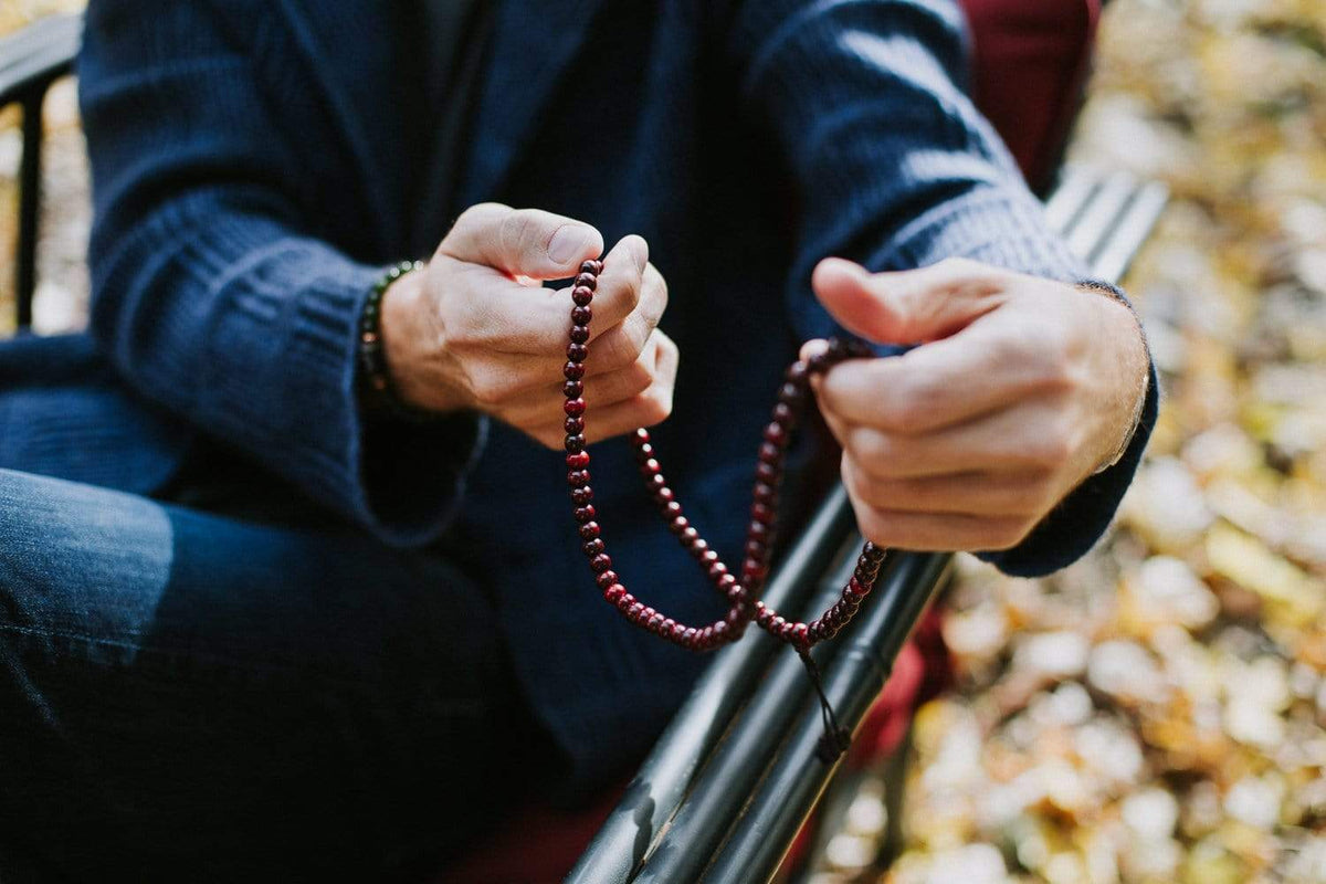 Red Natural Wood Mala - DharmaShop