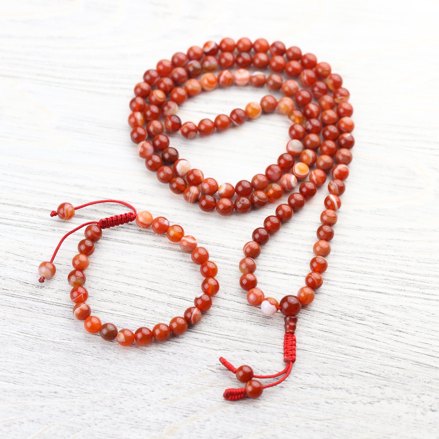 Mala Beads Sardonyx Fire Agate Mala & Bracelet Set
