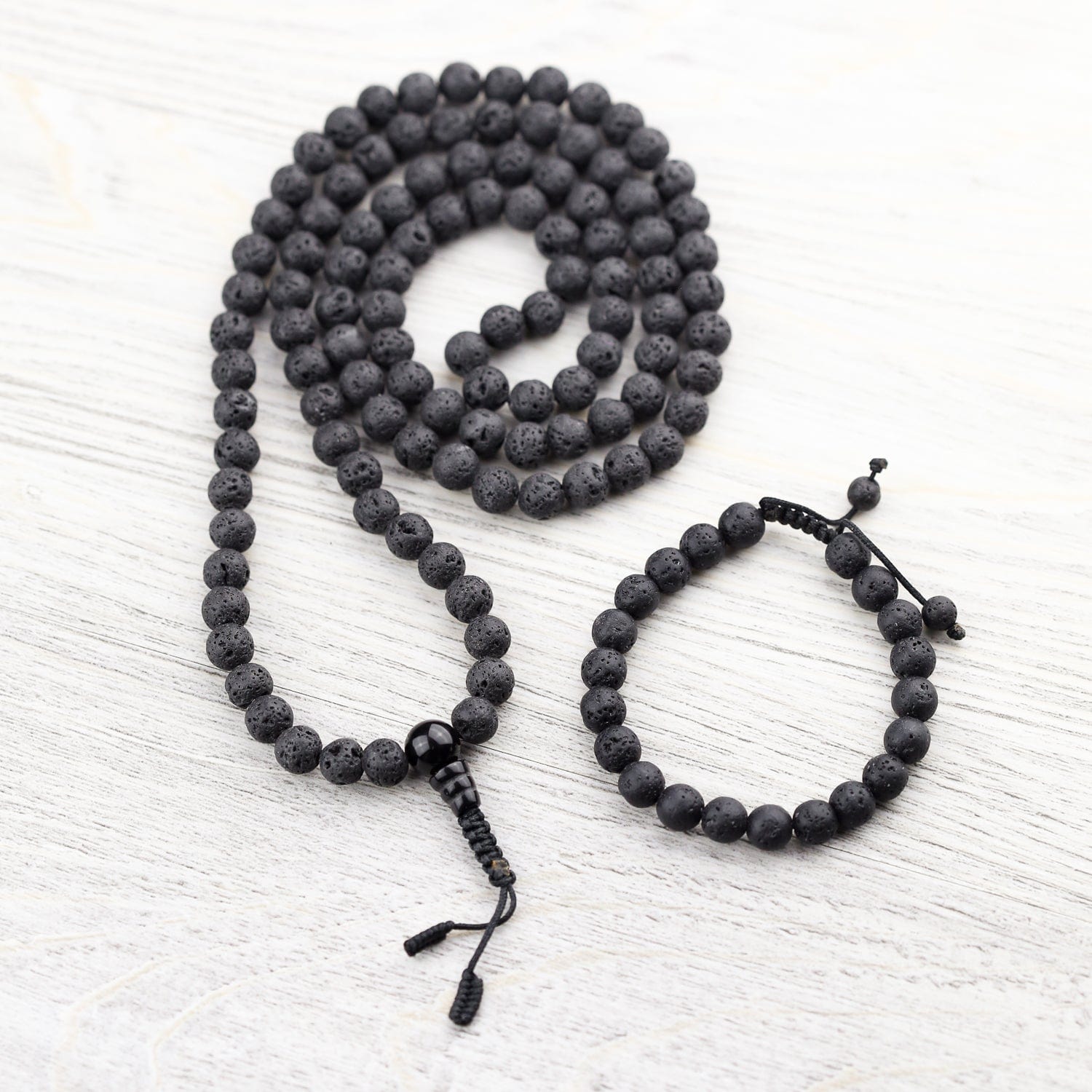 Mala Beads Stabilizing Lava Rock Mala & Bracelet Set