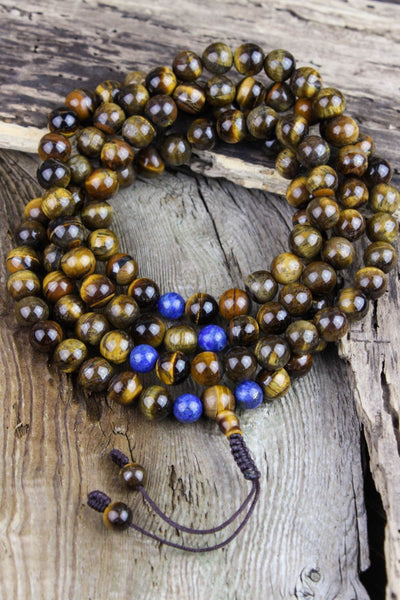 Mala Beads Strengthening Tiger Eye with Lapis 108 Bead Mala ML525