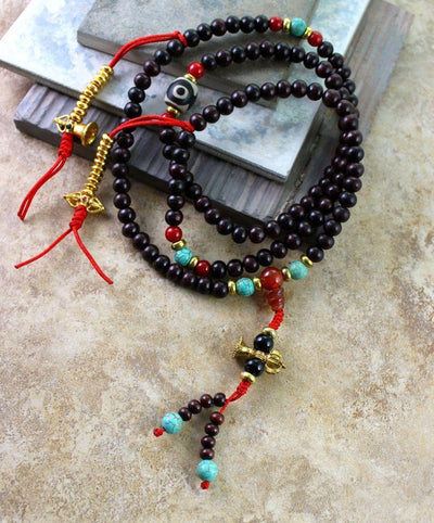Mala Beads,Tibetan Style,Mala of the Day,The Gold Collection Default Mala of the Day Gold Dorje Red Wood mala mldjuly2612