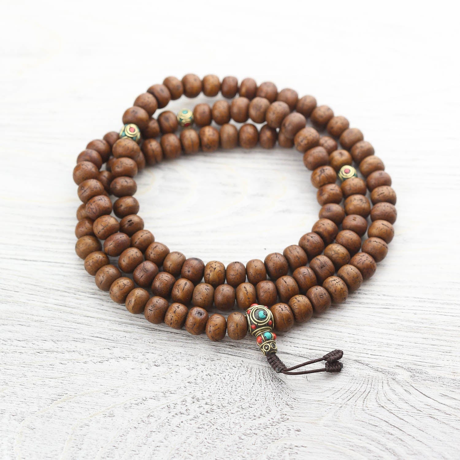 Mala Beads wood beads with Elastic Thread, Buddhist prayer, tranquility  jewelry. 108pcs – Splurg'd Studio