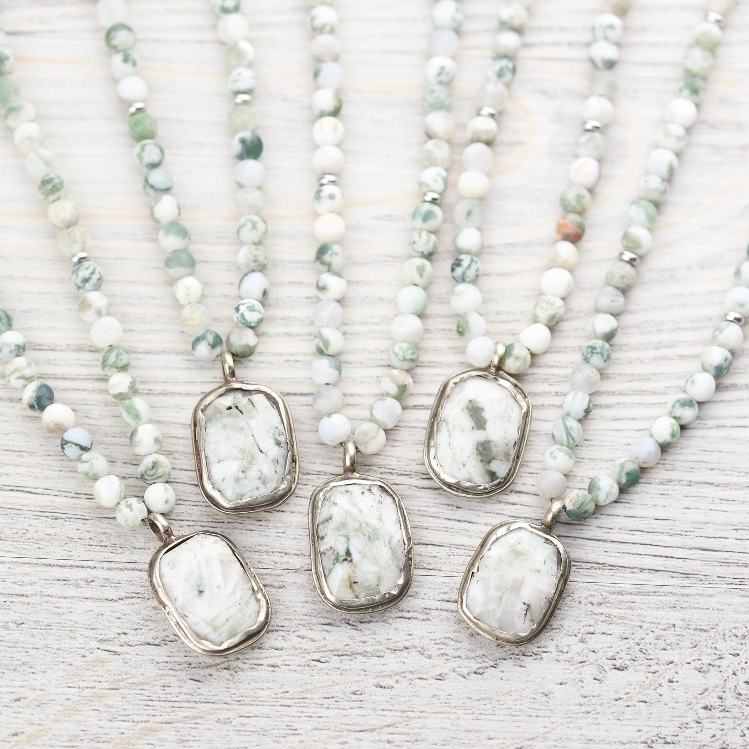 Buy The Mens Tree Agate and Silver Beaded Necklace | JaeBee Jewelry