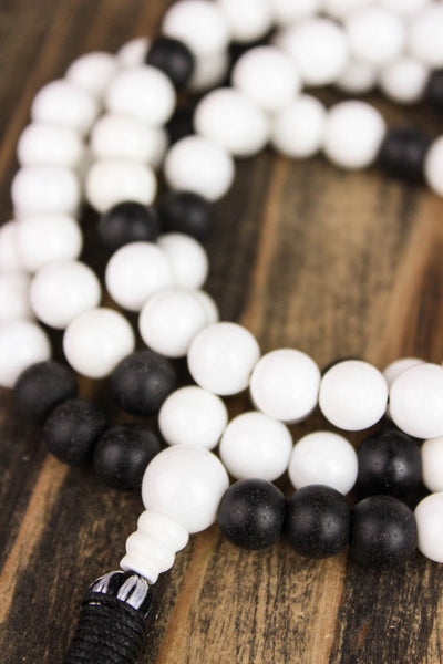 Mala Beads White Jasper and Onyx Reflection Mala ML501