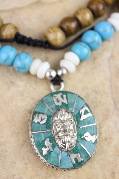 Necklaces Bone and Turquoise Compassion Mantra Pendant Necklace JN661