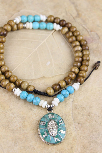 Necklaces Bone and Turquoise Compassion Mantra Pendant Necklace JN661