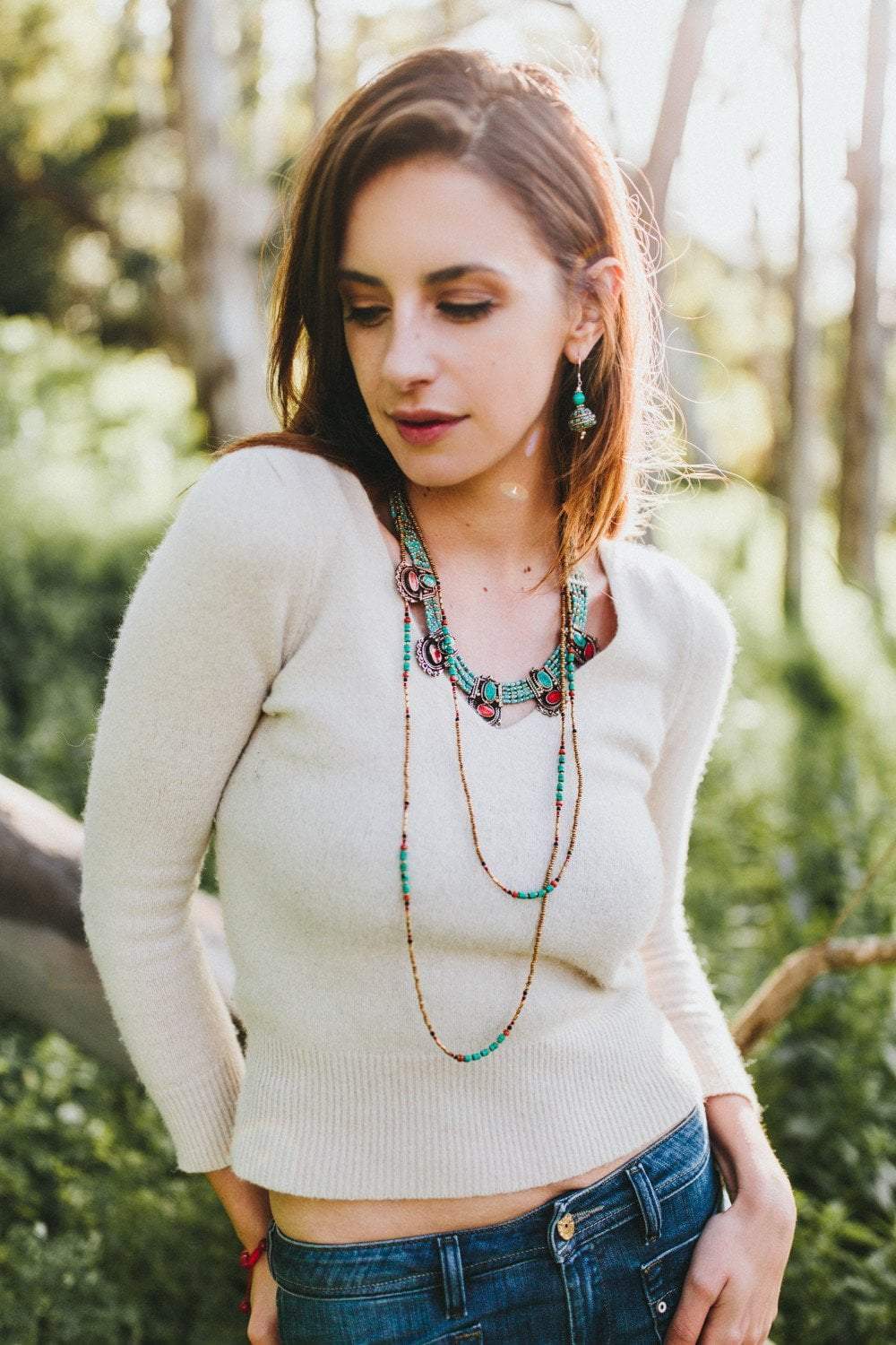 Necklaces Colorful Turquoise and Gold Wrap Necklace JN711