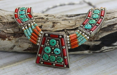 Necklaces Default Agni Necklace with Tibetan Coral and Turquoise jn386