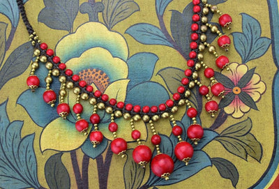 Necklaces Default Brass and Coral Beaded Necklace jn383
