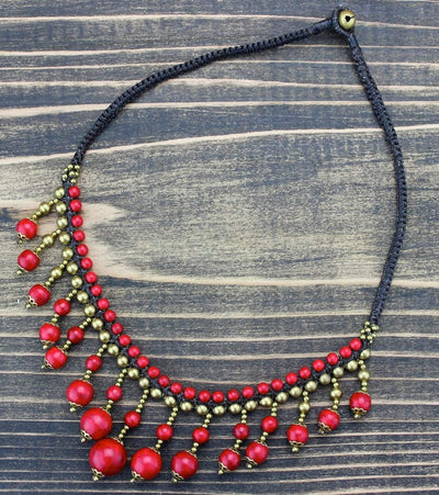 Necklaces Default Brass and Coral Beaded Necklace jn383