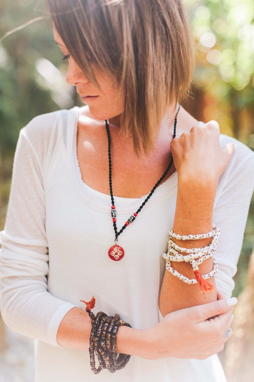 Necklaces Default Double Dorje Coral Flower Pendant Necklace jn506