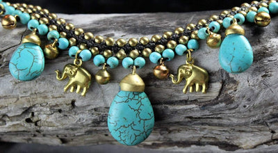 Necklaces Default Elephant Charm and Turquoise Necklace jn355