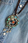 Necklaces Default Inlaid Tibetan Pendant on Leather Cord jn160