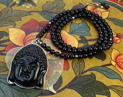 Necklaces Default Large Buddha and Onyx Necklace JN565