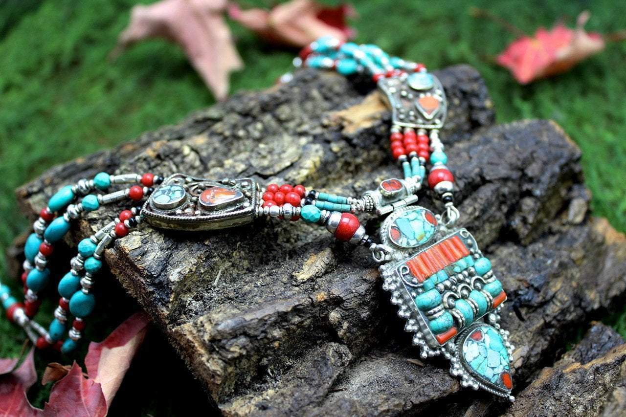 Necklaces Default Masterpiece Vintage Turquoise and Silver Tibet Necklace jn235