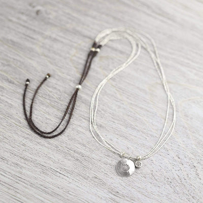 Silver Om and Lotus Flower Necklace