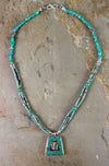Necklaces Default Sterling Silver Turquoise and Coral Tibetan Om Necklace jn066