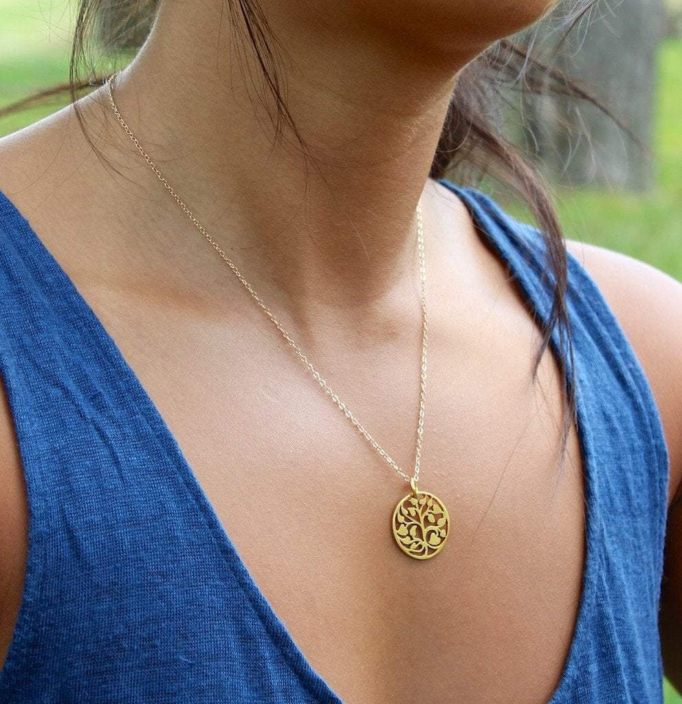 Gold Tree of Life Necklace with Peridot Stone | Lora&Moi