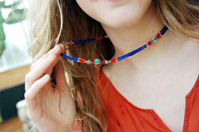 Necklaces Default Tibetan Traditional Beaded Necklace Lapis jn097