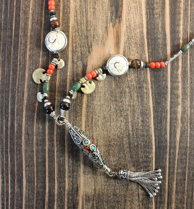 Necklaces Default Tibetan Turquoise Coral Inlaid Necklace jn605