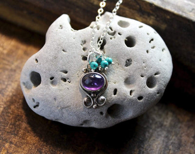 Necklaces Default Turquoise and Amethyst Silver Necklace Jn428